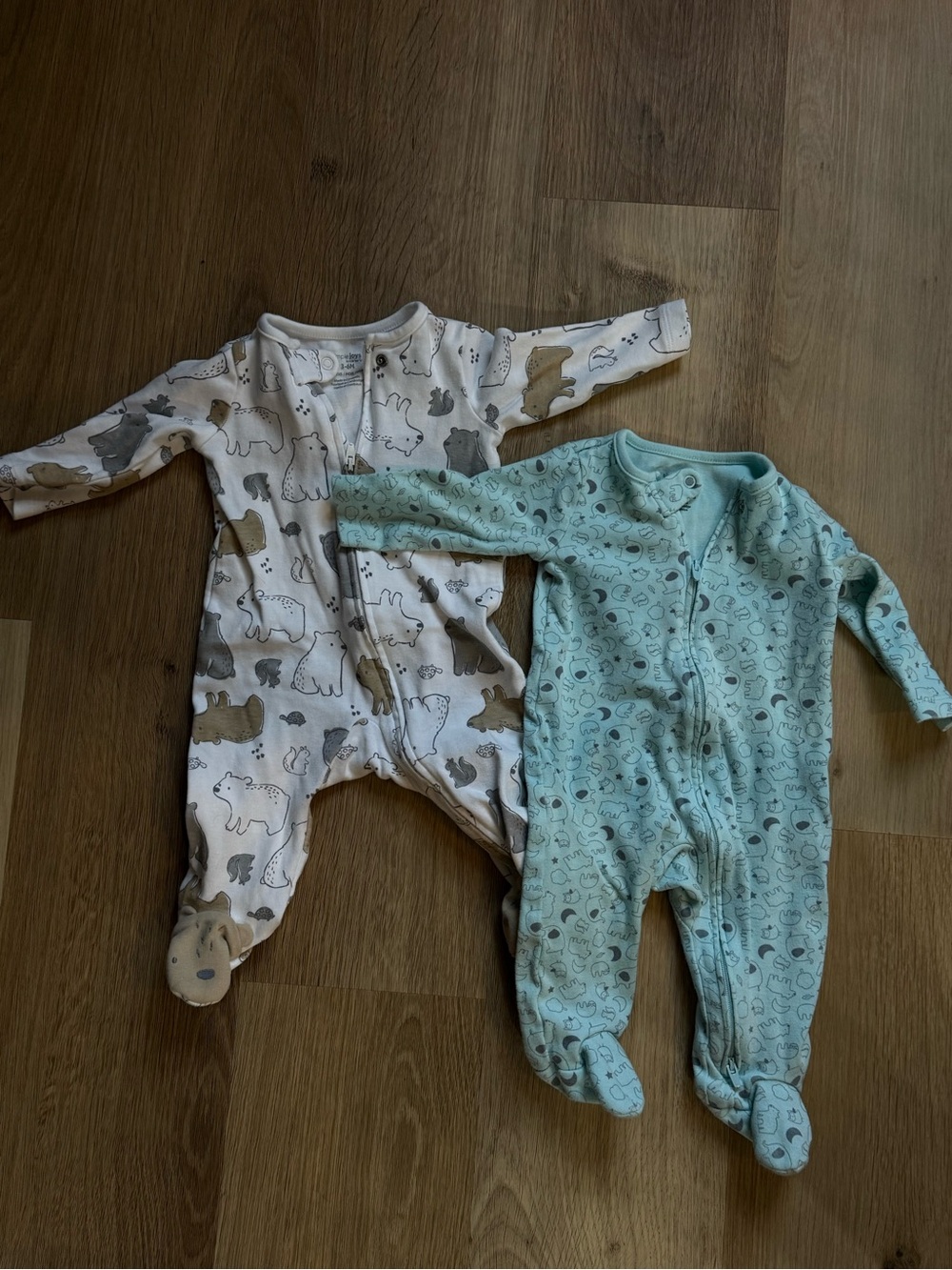 Carter's Mint and White Bear & Animal Print Footed One-Pieces - 2 pack